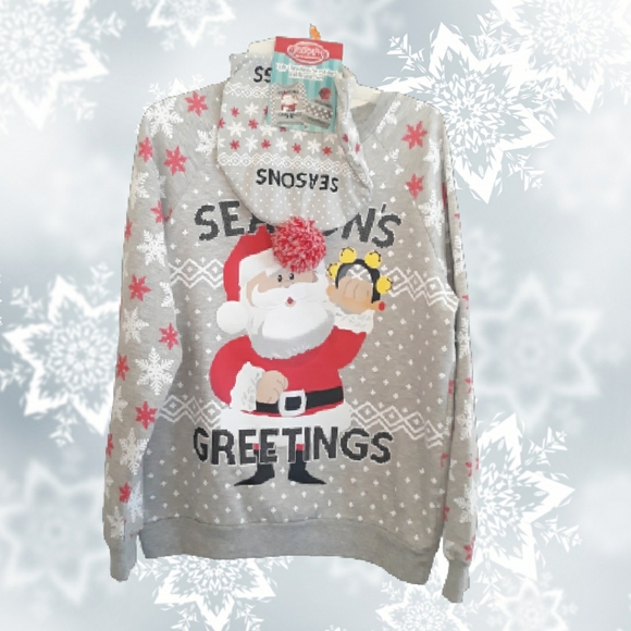 Snowflake Santa Ugly Christmas Sweatshirt + Beanie Set - Junior's Medium Gift - Picture 2 of 9